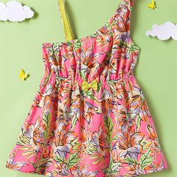 Nauti Nati Infant Girls Floral Print One Shoulder Crepe Fit & Flare Dress-picture-17