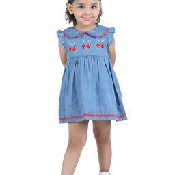 Budding Bees Girls Embroidered Denim A-Line Dress-picture-25