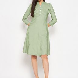 Camey Mandarin Collar Cotton A-Line Dress-image-21