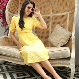 PINACOLADA Self Design Round Neck Short Sleeves A-Line Dress-picture-17