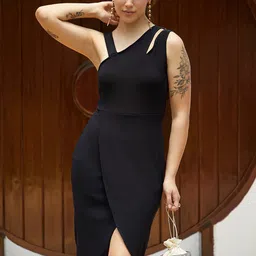 PINACOLADA Asymmetric Neck Sleeveless A-Line Midi Dress-image-19