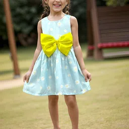 A.T.U.N. Girls Floral Print Round Neck Sleeveless Bow A-Line Dress-16