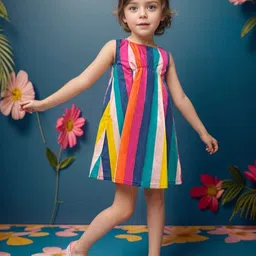 A.T.U.N. Girls Rainbow Striped Print Sleeveless Cotton A-Line Dress-58