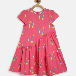 MINI KLUB Girls Conversational Printed Pleated Cotton A-line Dress-picture-31