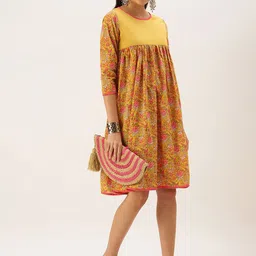 KALINI Ethnic Motifs Print Cotton A-Line Dress-image-20