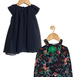 Creative Kids Infant Girls Pack Of 2 Floral Printed Round Neck A-Line Midi Dress-image-91