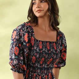 GILLORI Floral Print Cotton A-Line Dress-image-8