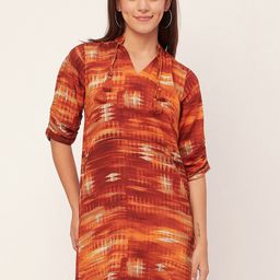 Moomaya V-Neck Short Sleeves Printed Straight A-Line Dress-image-81