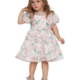 StyleCast Girls Pink & Green Floral Print Puff Sleeves A-Line Dress-image-30