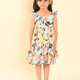 LIL PITAARA Girls Floral Printed Tiered Cotton A-Line Dress-12