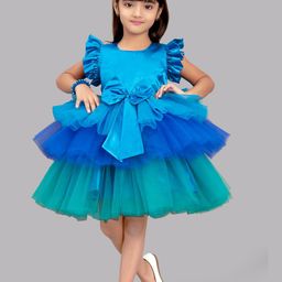 Pink Chick Blue & Teal Green Satin Fit & Flare Dress-picture-11