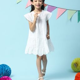 Biba Girls Self Designed Tiered Cap Sleeves A-Line Dress-picture-13