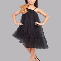 Pink Chick Girls One Shoulder Bow Detail Tulle Net A-Line Dress-image-22