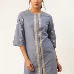 ROOTED Women Blue Embroidered A-Line Dress-picture-28