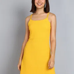 Mast & Harbour Yellow Self Designed Shoulder Straps A-Line Dress-picture-24