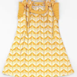 STORY TAILOR Girls Yellow & White Printed Pure Cotton A-Line Dress-image-67