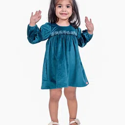 Picco Ricco Girls Velvet A-Line Cuffed Sleeves Dress-12