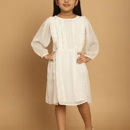 MINI & MING Girls Self Design Round Neck Georgette A-Line Dress-picture-57