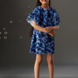 KidsDew Abstract Printed Round Neck Flared Sleeve Georgette A-Line Dress-12