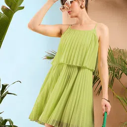 SASSAFRAS Layered Shoulder Strap Pleated A-Line Dress-picture-4