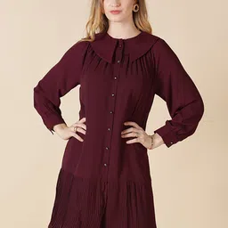 Gipsy Brown Peter Pan Collar Georgette A-Line Dress-picture-34