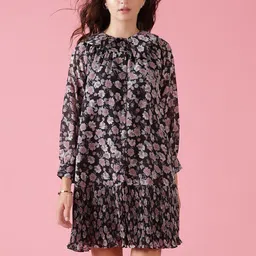 Gipsy Black Floral Peter Pan Collar Georgette A-Line Dress-picture-23