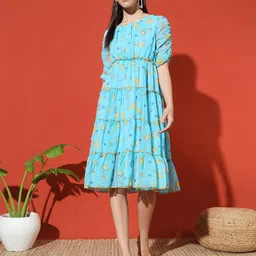 GLITO Floral Print Georgette A-Line Dress-picture-9
