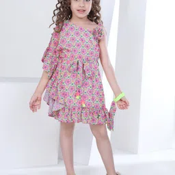 Peppermint Girls Floral Print Flared Sleeves Chiffon A-Line Dress-picture-11