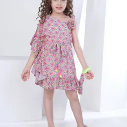 Peppermint Floral Print Flutter Sleeve Chiffon A-Line Dress-5