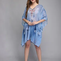 Aditi Wasan Blue Ethnic Motifs Kaftan Dress-image-11