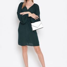 Oxolloxo Green & Gold-Toned Striped Crepe Twisted A-Line Dress-picture-16