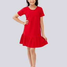 Olele Gathered Detail Cotton Drop-Waist Dress-image-90