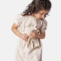 Peppermint Striped Embroidered Puff Sleeves A-Line Dress-54