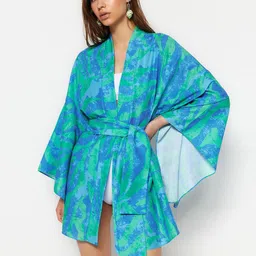 Trendyol Abstract Printed Shawl Neck Swimwear Cover up Top-image-17