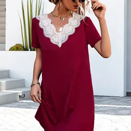 StyleCast Maroon V-Neck A-Line Dress-picture-31