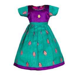 BAESD Girls Floral Printed Cap Sleeves A-Line Silk Cotton Ethnic Dress-image-10