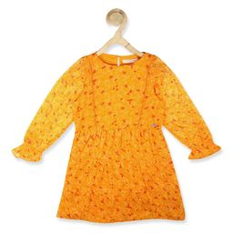 Peter England Yellow Floral A-Line Dress-image-1