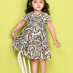 Beebay Girls Flutter Sleeves Tiered Animal Printed Dress-43