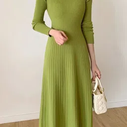 Alamode By Akanksha Misty Premium Woolen Knitted Midi Dress-image-73
