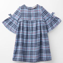 Beebay Infant Girls Checked Bell Sleeves Cotton A-Line Dress-image-72