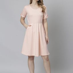 Campus Sutra Peach-Coloured A-Line Dress-image-49