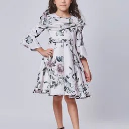 Peppermint Girls Floral Printed Belll Sleeves Sequined Detail Fit and Flare Dress-image-79