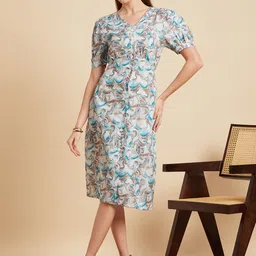 MINT STREET Abstract Printed A Line Dress-picture-1