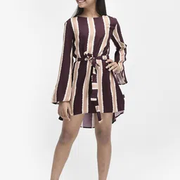 Crimsoune Club Striped Flared Sleeves A-Line Dress-image-38