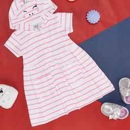YU by Pantaloons Girls Striped Hooded Gathered Cotton A-Line Dress-image-71