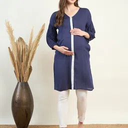 The Kaftan Company V-Neck Cuffed Sleeves Maternity A-Line Dress-image-66