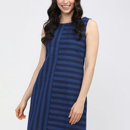 Vishudh Women Blue Striped A-Line Cotton Dress-picture-46