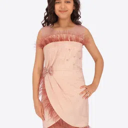 CUTECUMBER Embellished Fringed Net A-Line Dress-picture-2