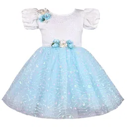 Wish Karo Embellished Puff Sleeve Net A-Line Dress-image-78