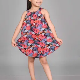 Creative Kids Girls Floral Printed Shoulder Straps A-Line Dress-image-27